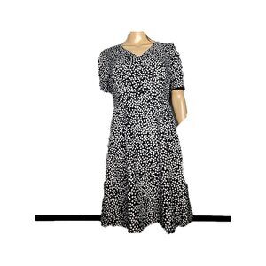 NEW Lark & Ro Lark Womens Short-Sleeve Fit & Flare Dress Sz 8 black polka dot